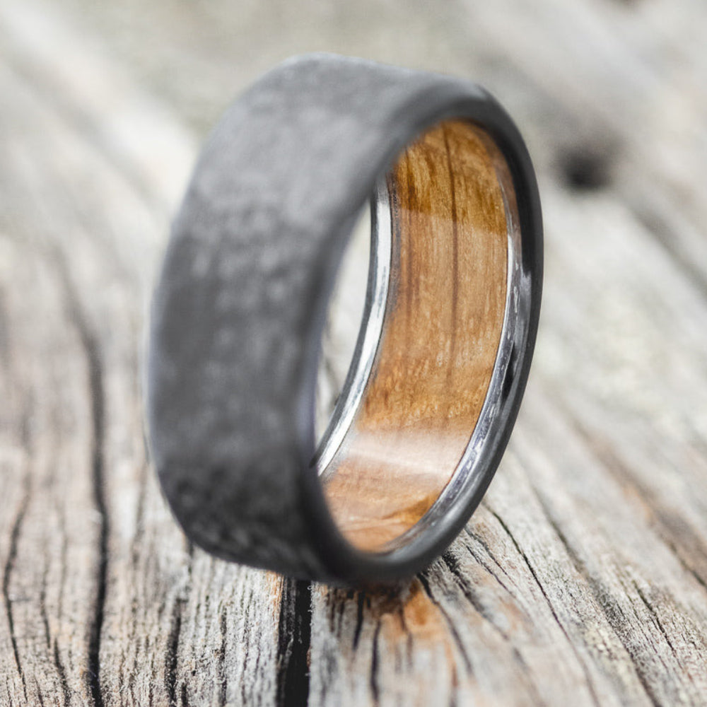 "Hyperion" - Whiskey Barrel Lined Wedding Band With Custom Finish