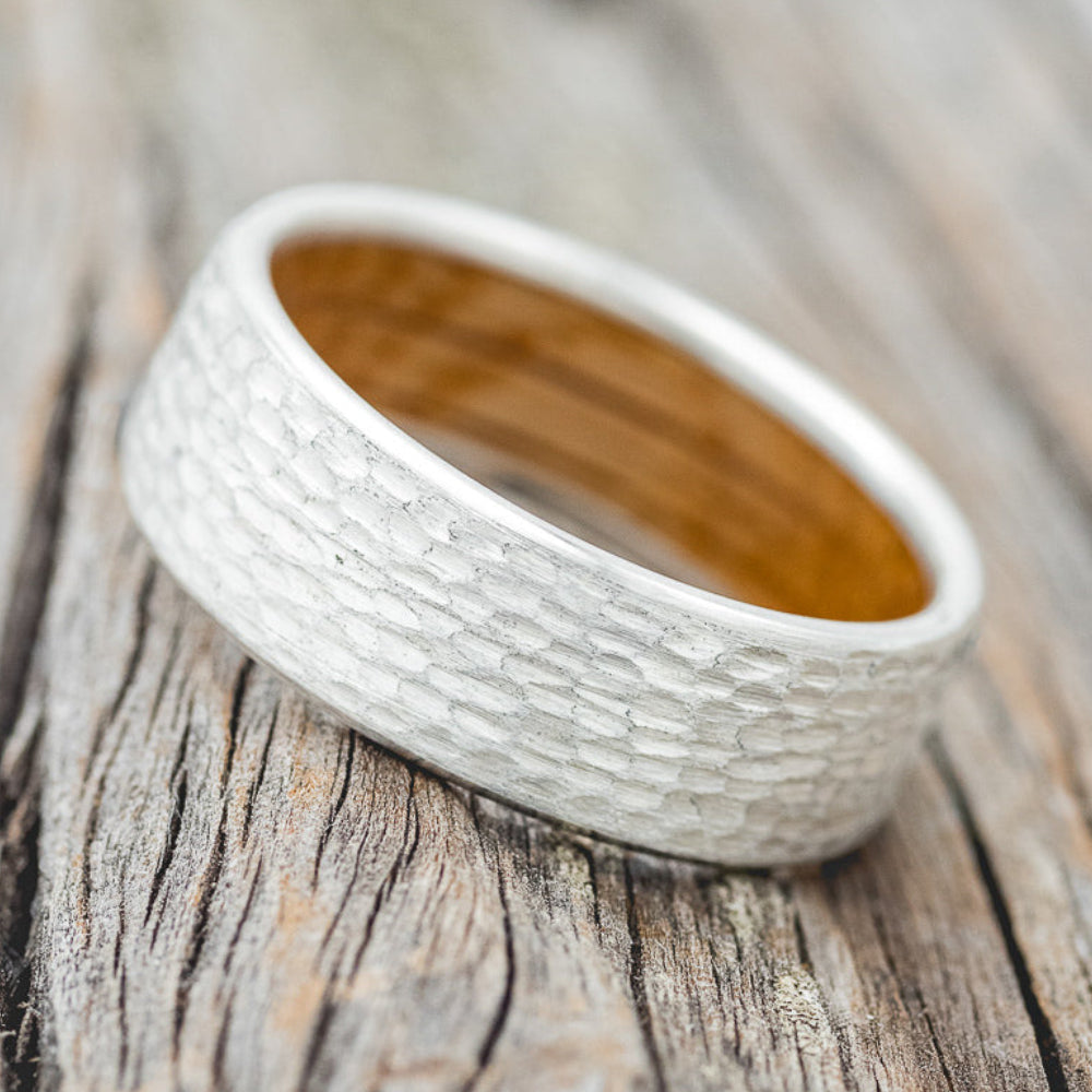"Hyperion" - Whiskey Barrel Lined Wedding Band With Custom Finish