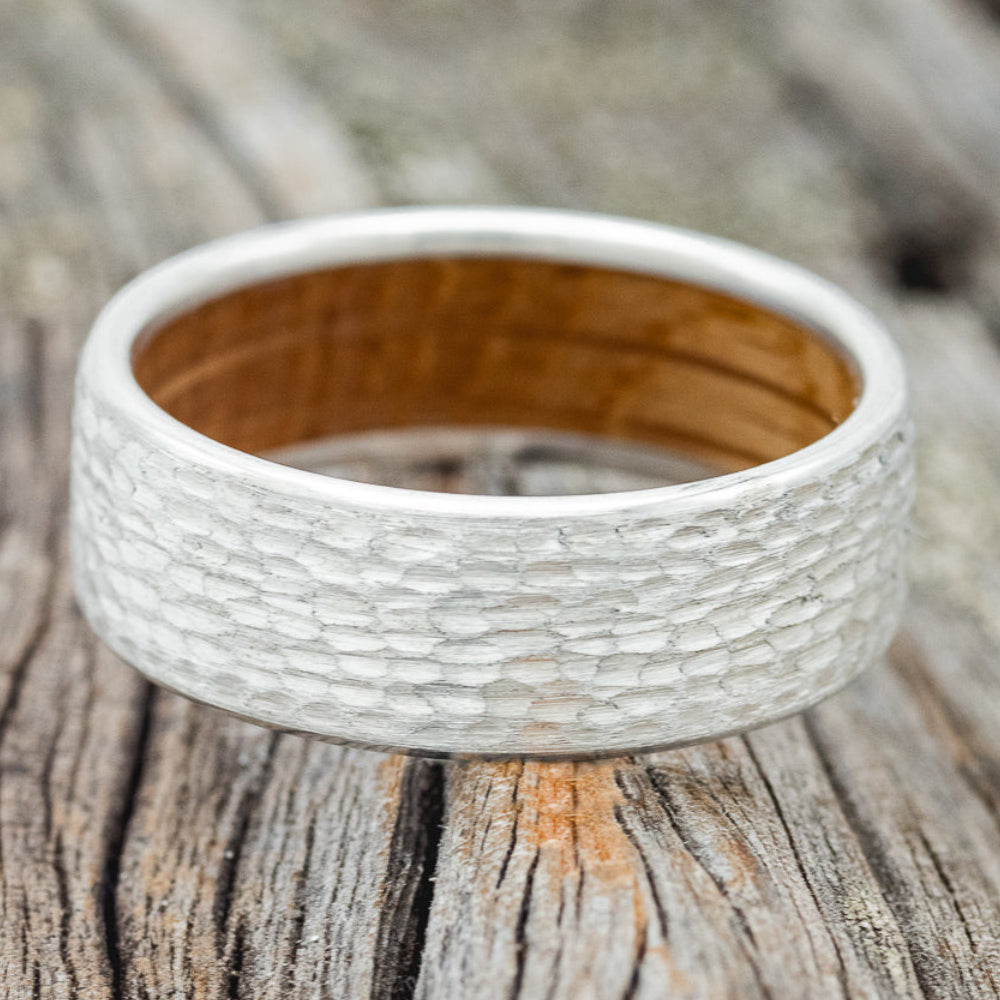 "Hyperion" - Whiskey Barrel Lined Wedding Band With Custom Finish