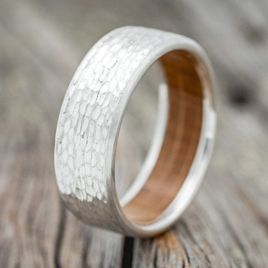 "Hyperion" - Whiskey Barrel Lined Wedding Band With Custom Finish