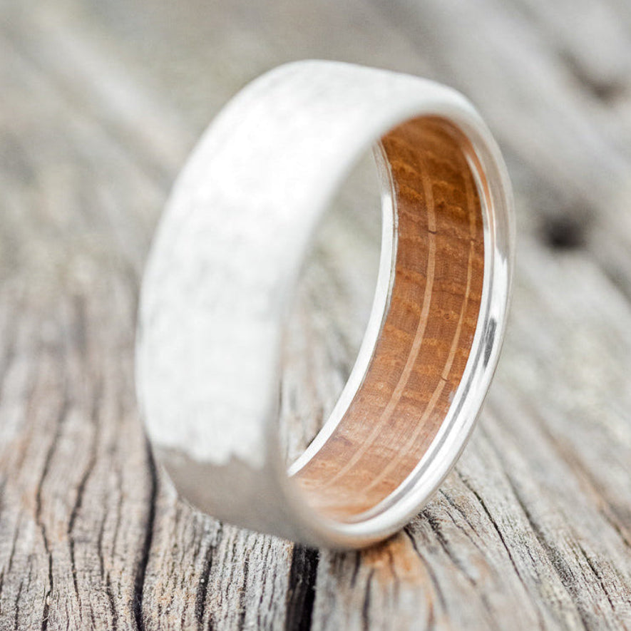"Hyperion" - Whiskey Barrel Lined Wedding Band With Custom Finish