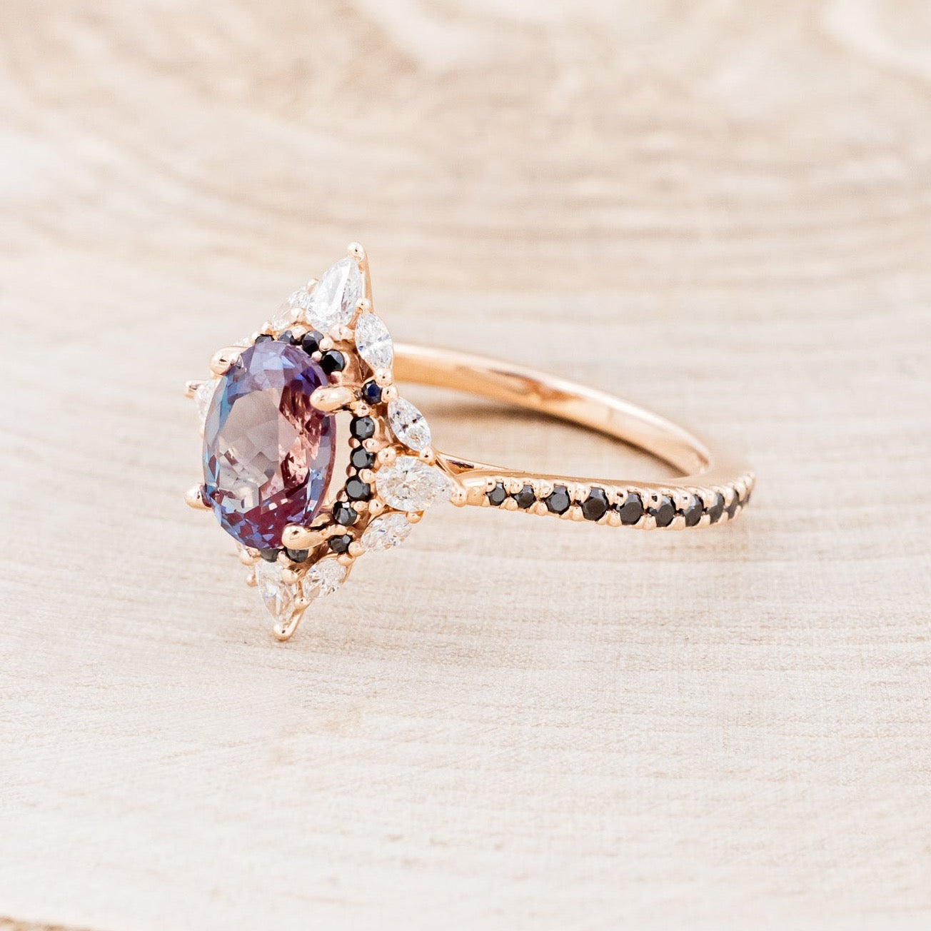 "North Star" - Lab-Grown Alexandrite Engagement Ring With Diamond Halo & Tracer