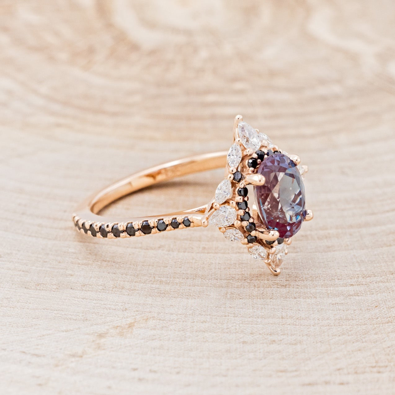 "North Star" - Lab-Grown Alexandrite Engagement Ring With Diamond Halo & Tracer