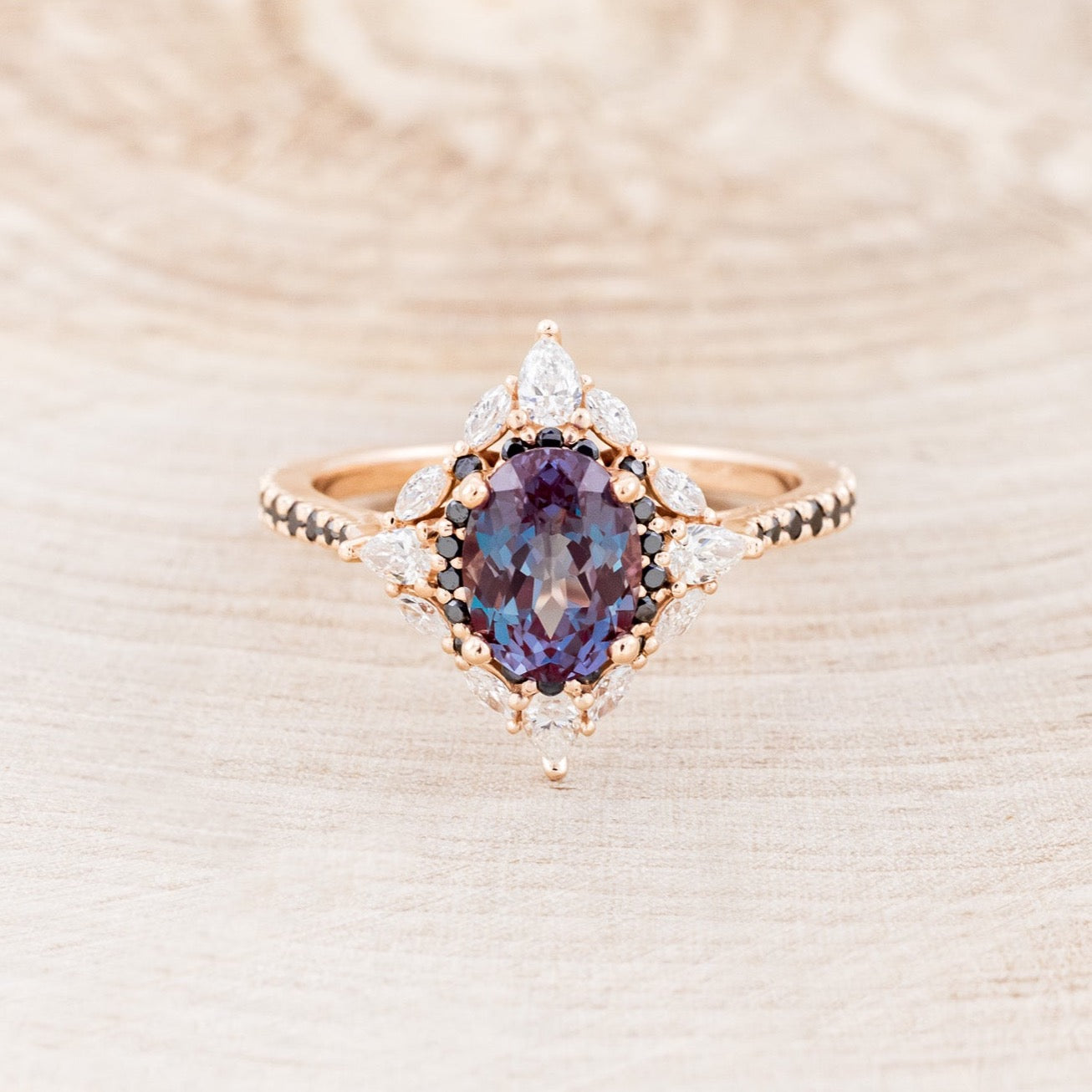 "North Star" - Lab-Grown Alexandrite Engagement Ring With Diamond Halo & Tracer