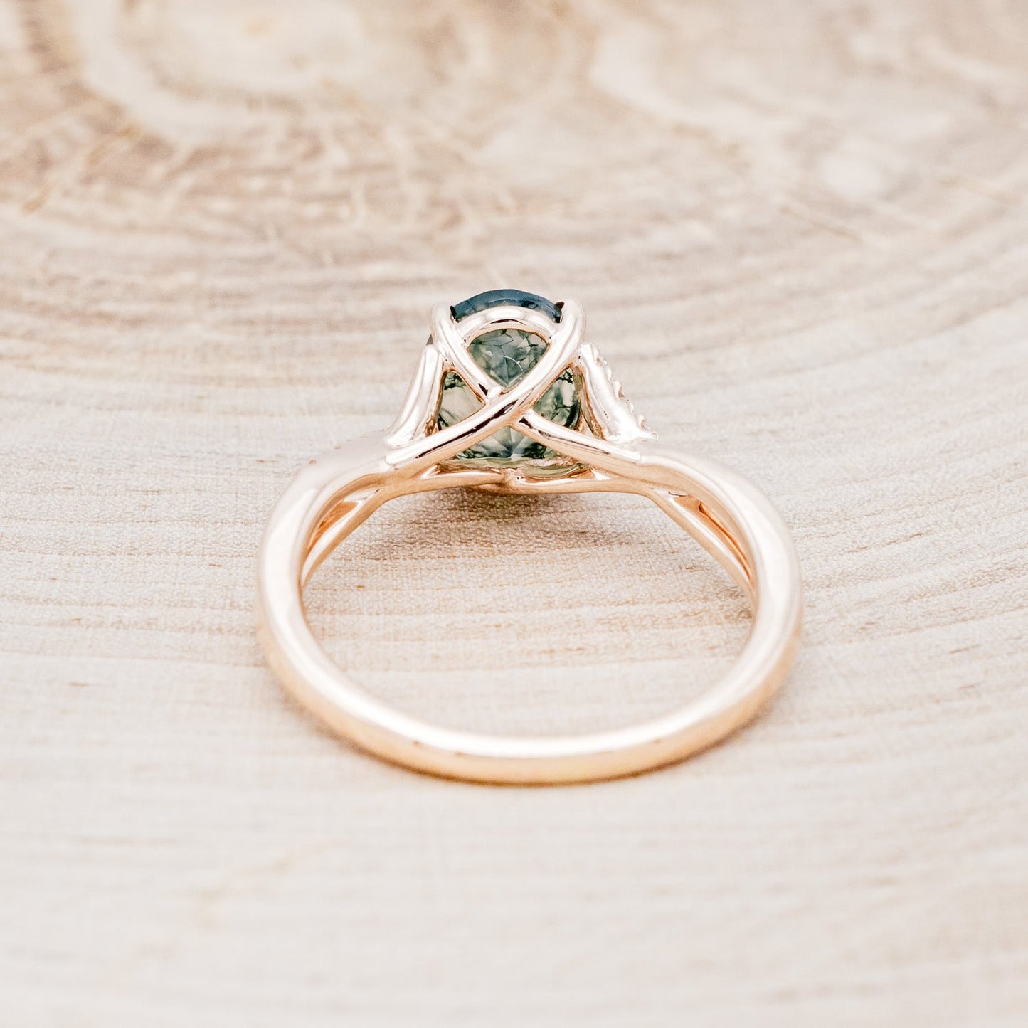 "Roslyn" - Oval Cut Moss Agate Engagement Ring With Diamond Accents