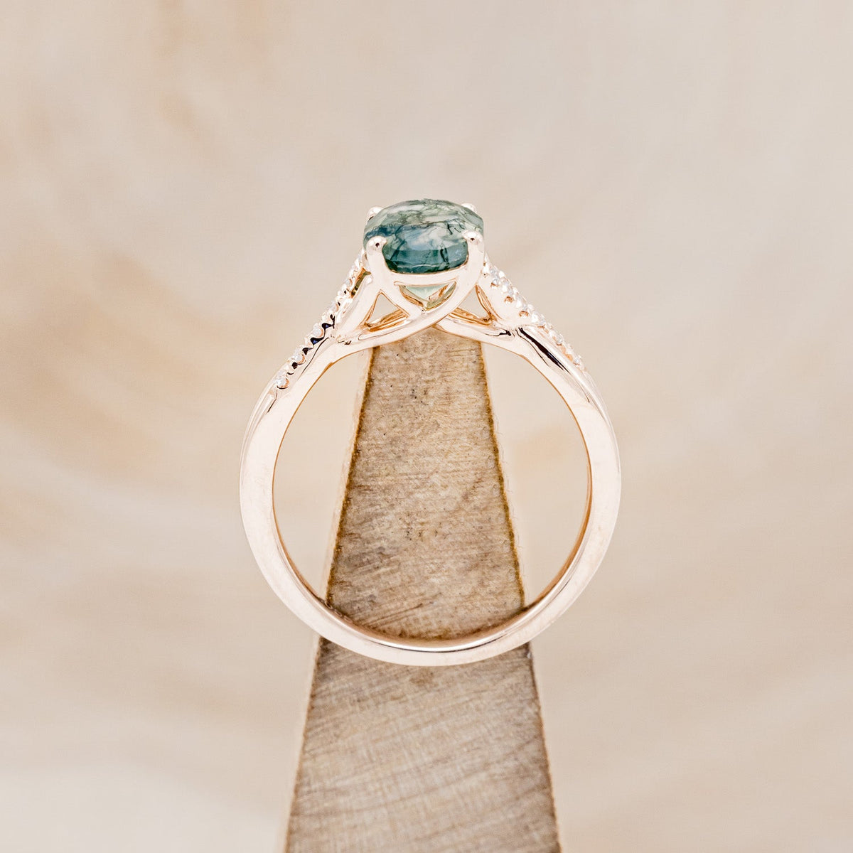 "Roslyn" - Oval Cut Moss Agate Engagement Ring With Diamond Accents