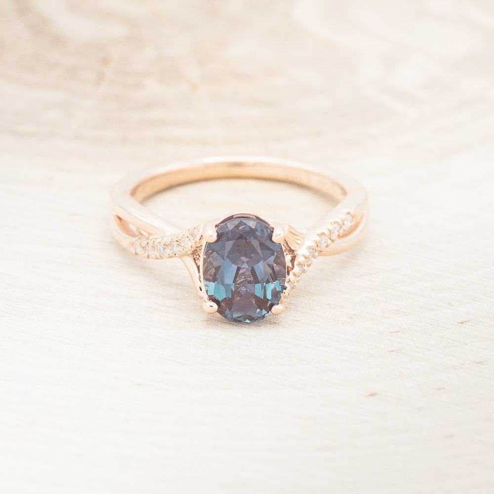 "Roslyn" - Lab-Grown Alexandrite Engagement Ring With Diamond Accents