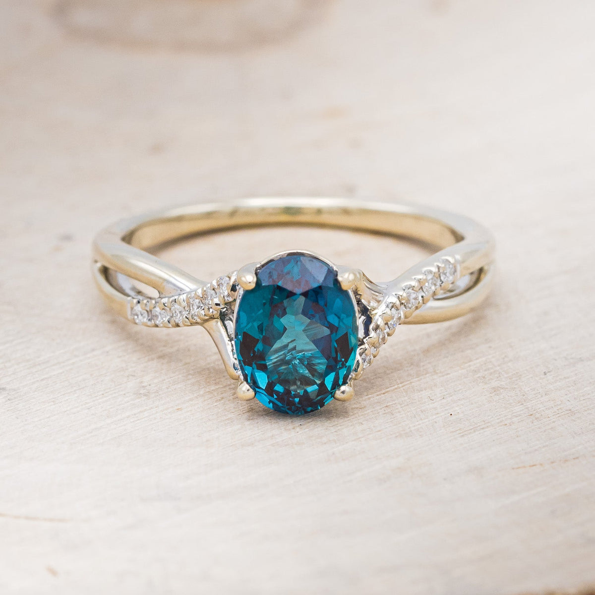 "Roslyn" - Lab-Grown Alexandrite Engagement Ring With Diamond Accents