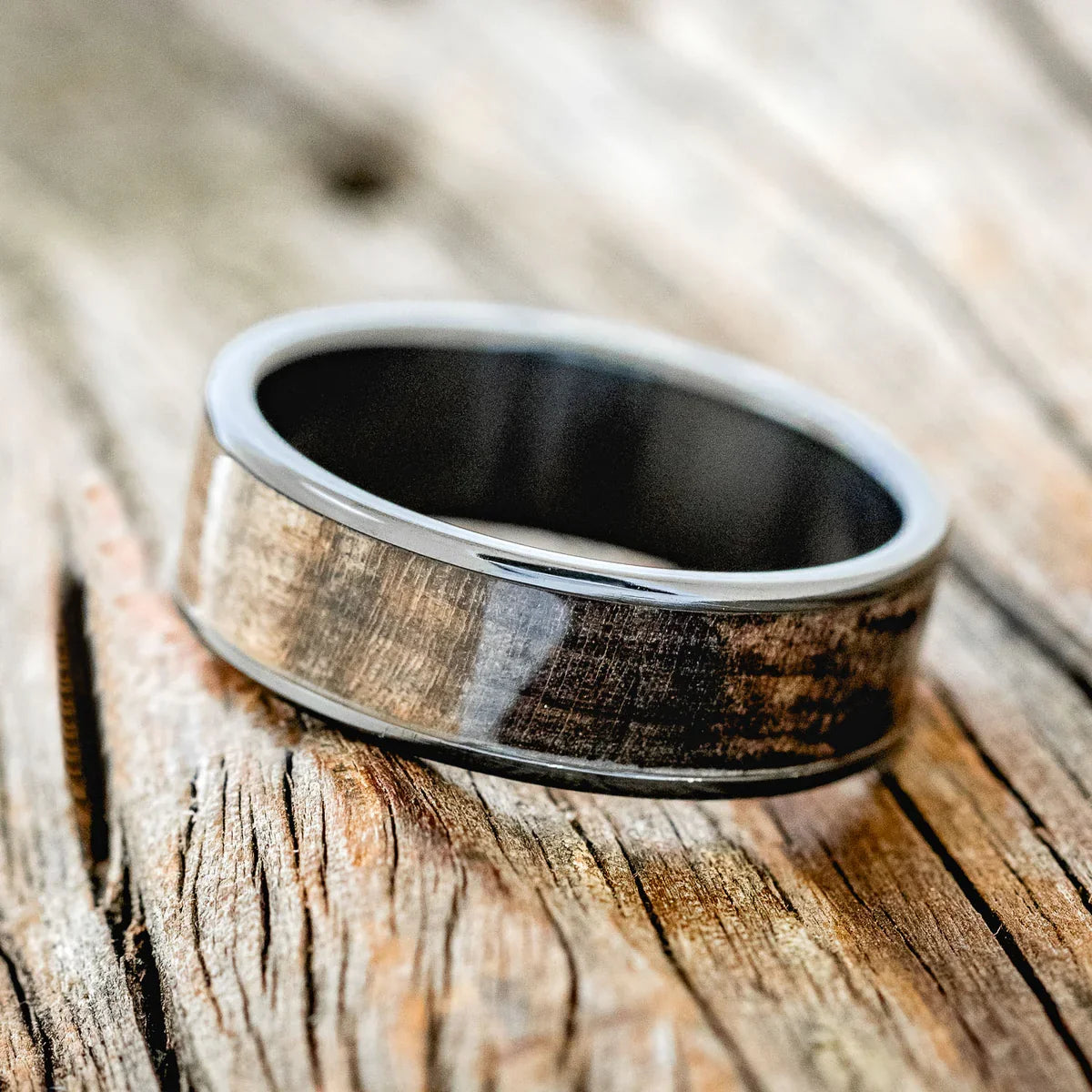 "Rainier" - Dark Maple Wood Wedding Ring - Black Zirconium (8mm) - Size 8 1/4