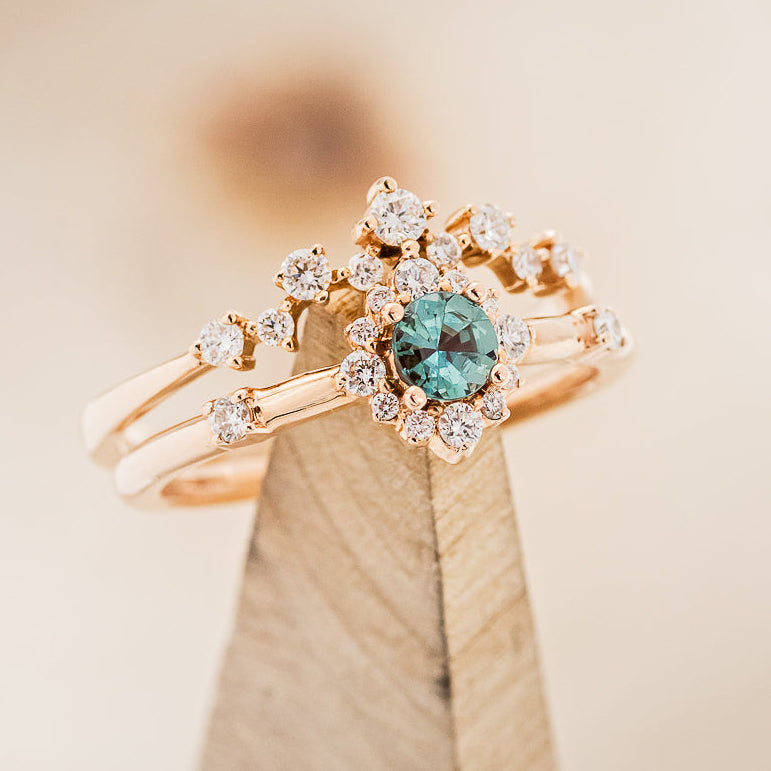 "Starla" - Round Cut Denim Montana Sapphire Starburst Engagement Ring