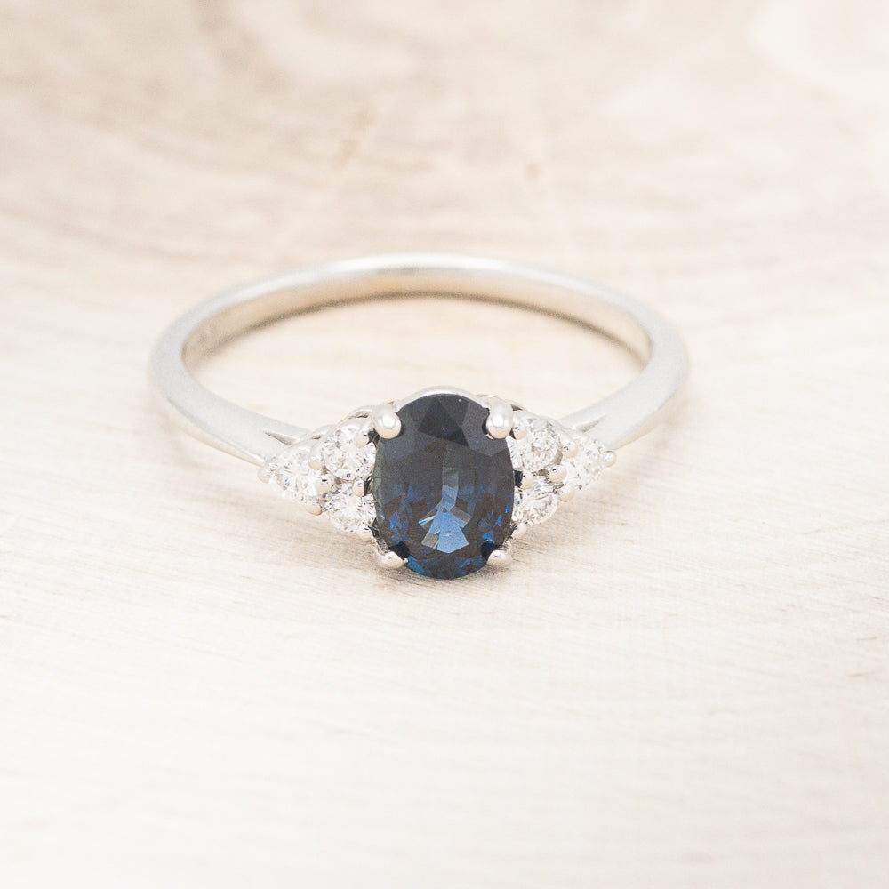 "Rhea" - Oval Cut Lab-Grown Alexandrite Engagement Ring With Diamond Accents