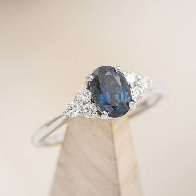"Rhea" - Oval Cut Lab-Grown Alexandrite Engagement Ring With Diamond Accents