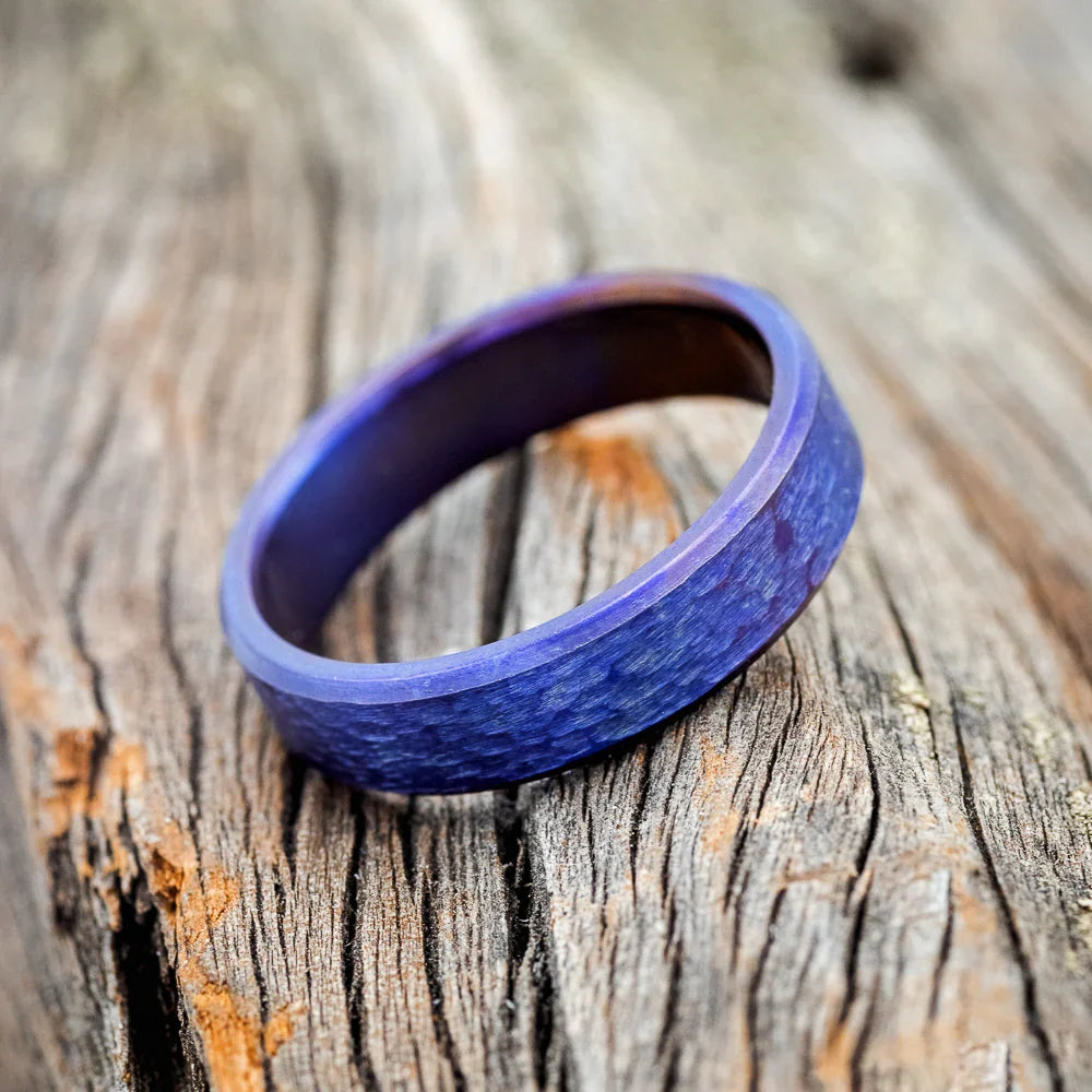 Fire-Treated Titanium Wedding Ring Featuring a Hammered Finish - Titanium (6mm) - Size 8 1/2