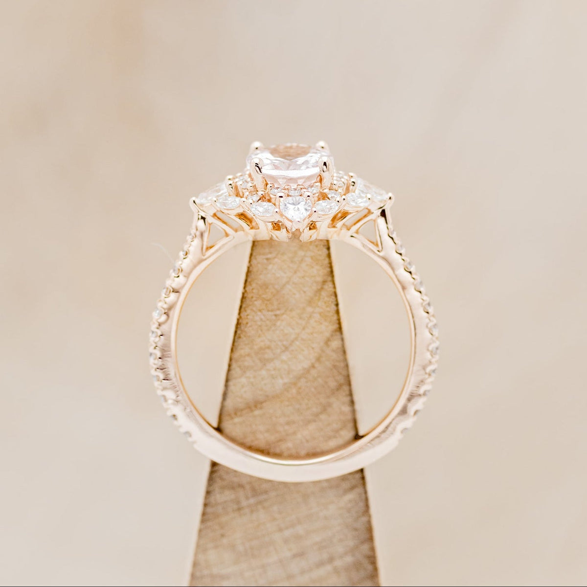 "North Star" - Oval Cut Morganite Engagement Ring With Diamond Halo & Accents