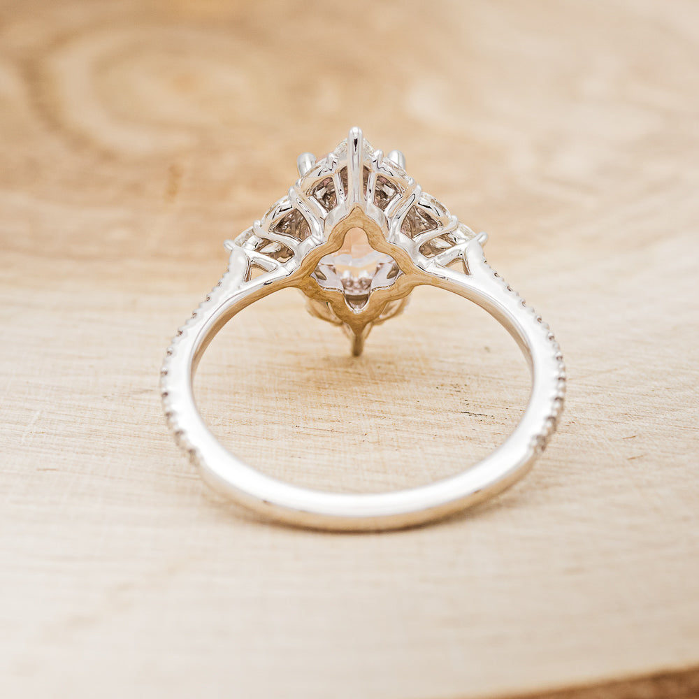 "North Star" - Oval Cut Morganite Engagement Ring With Diamond Halo & Accents