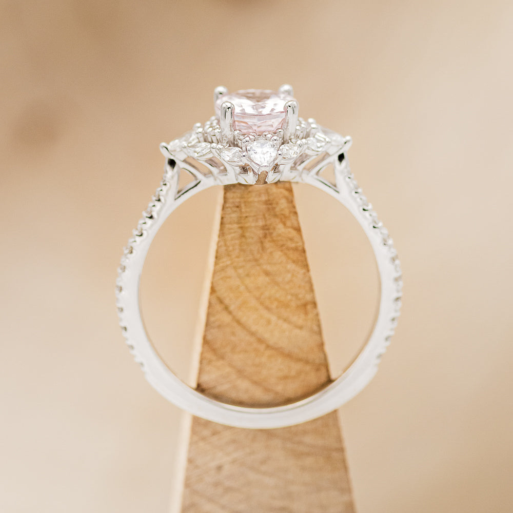"North Star" - Oval Cut Morganite Engagement Ring With Diamond Halo & Accents