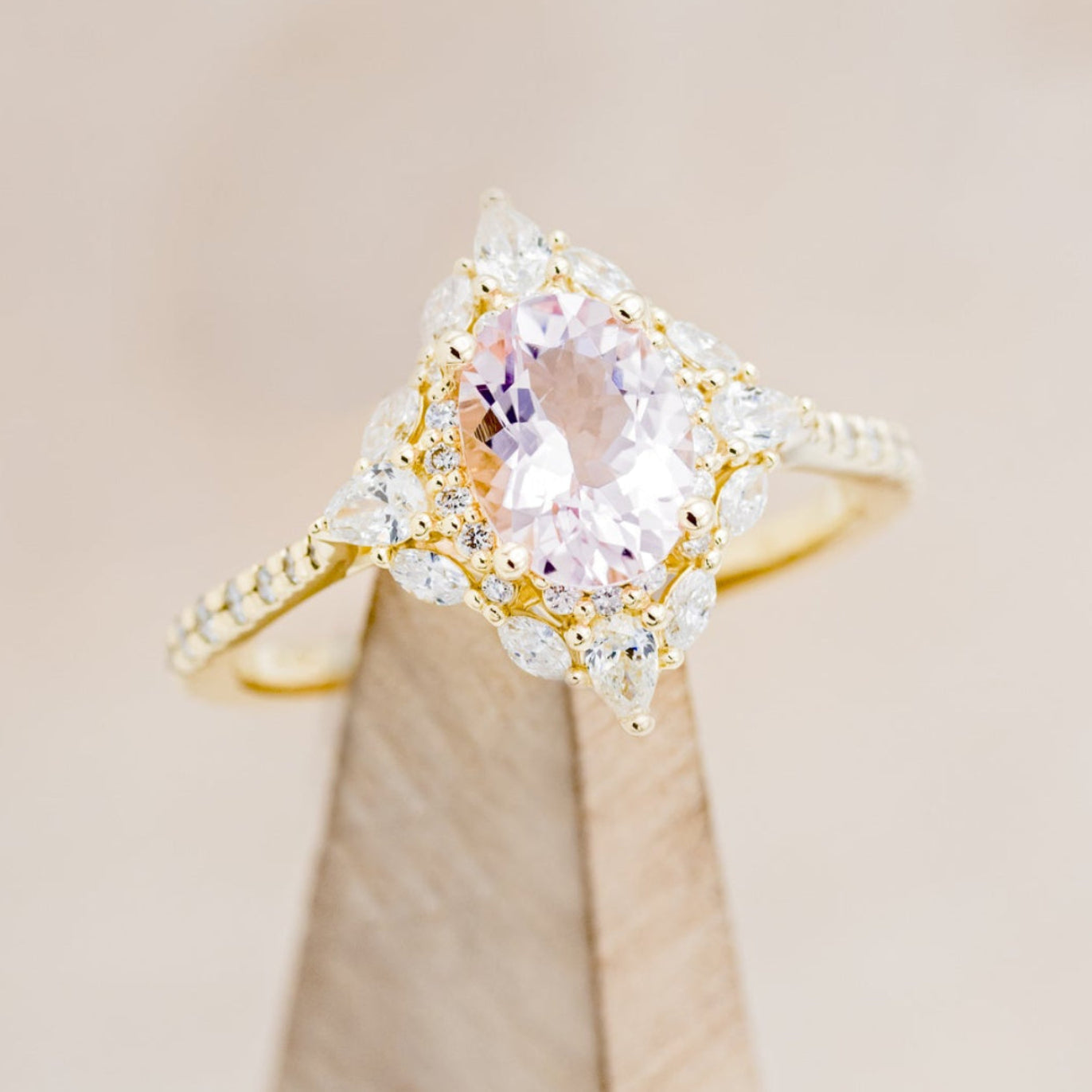 "North Star" - Oval Cut Morganite Engagement Ring With Diamond Halo & Accents