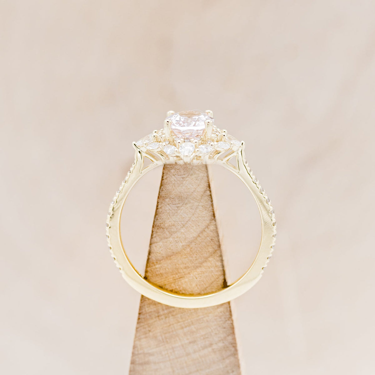 "North Star" - Oval Cut Morganite Engagement Ring With Diamond Halo & Accents