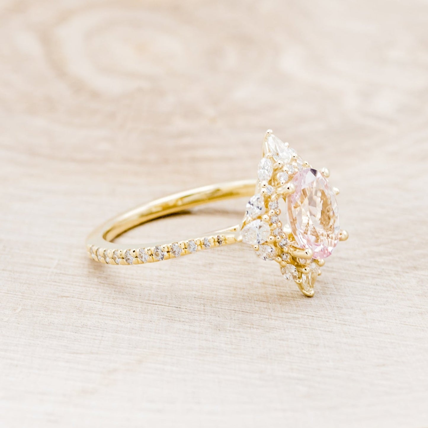"North Star" - Oval Cut Morganite Engagement Ring With Diamond Halo & Accents