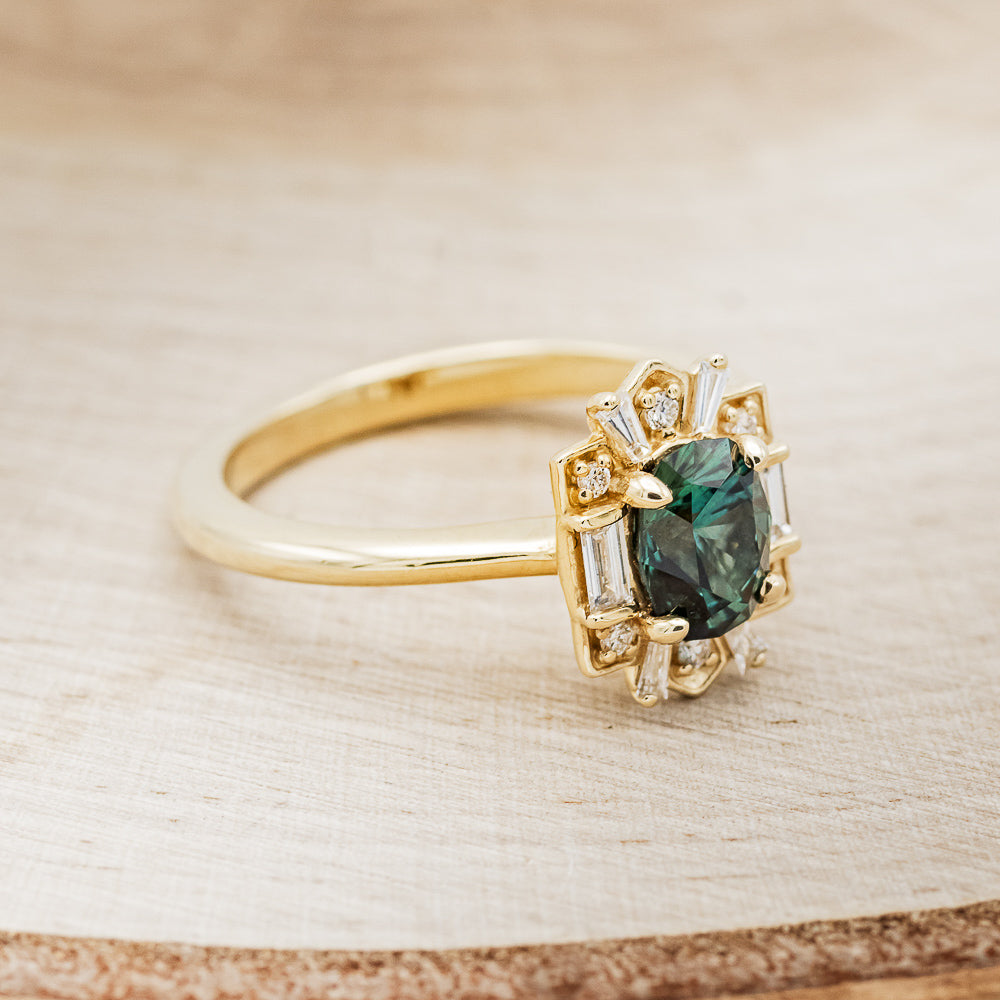 "Cleopatra" - Montana Sapphire Engagement Ring With Diamond Halo & Tracer