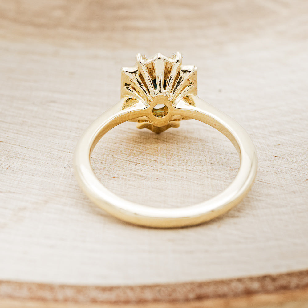 "Cleopatra" - Montana Sapphire Engagement Ring With Diamond Halo & Tracer