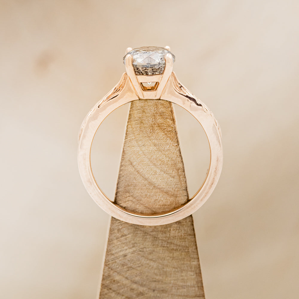"Hope" - Round Cut Salt & Pepper Diamond Solitaire Engagement Ring With Feather Accents