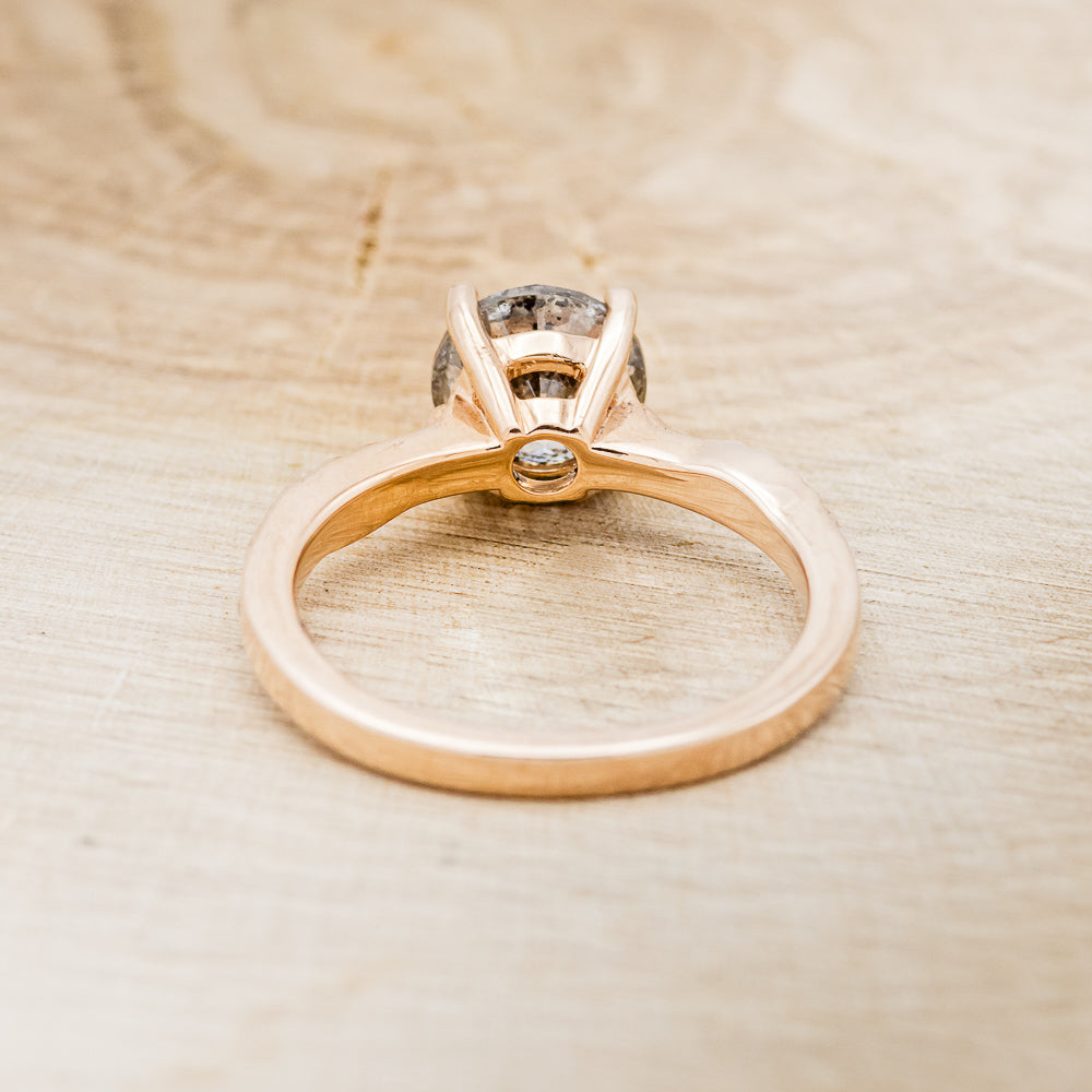 "Hope" - Round Cut Salt & Pepper Diamond Solitaire Engagement Ring With Feather Accents