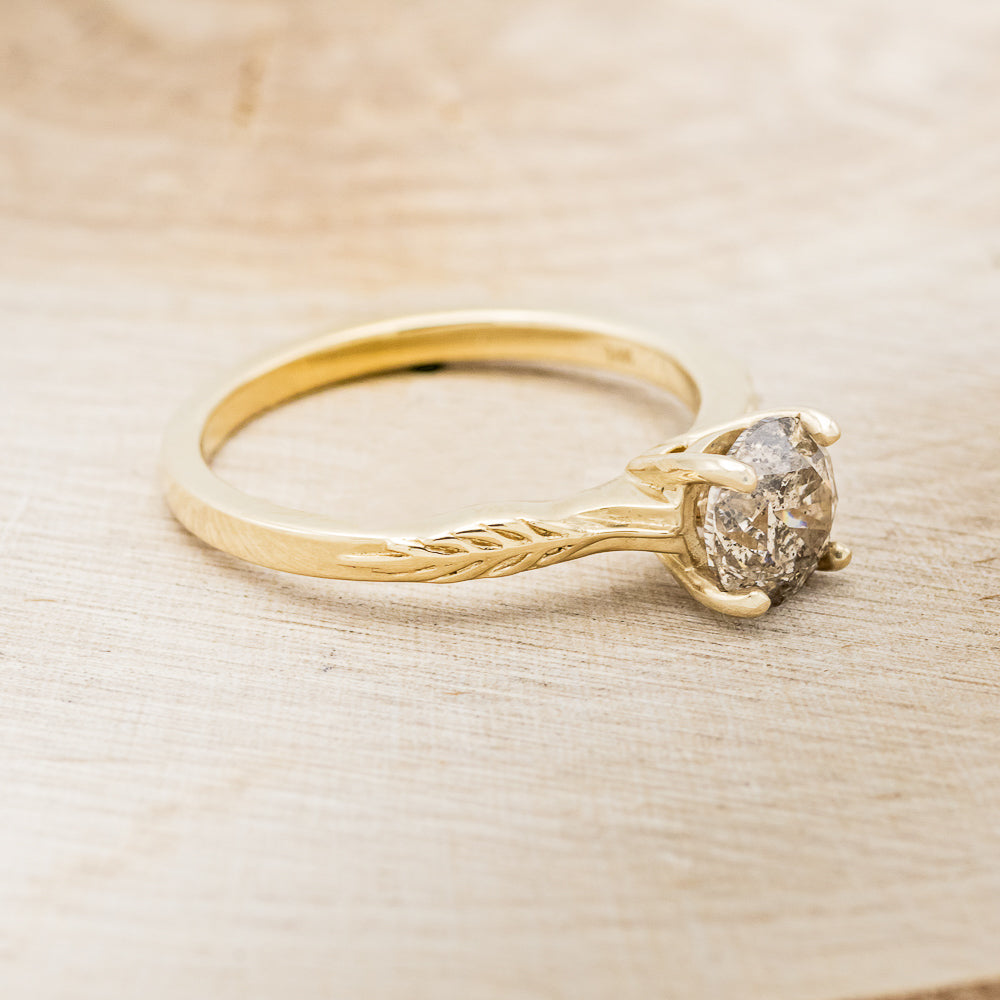 "Hope" - Round Cut Salt & Pepper Diamond Solitaire Engagement Ring With Feather Accents