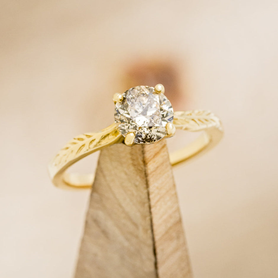 "Hope" - Round Cut Salt & Pepper Diamond Solitaire Engagement Ring With Feather Accents