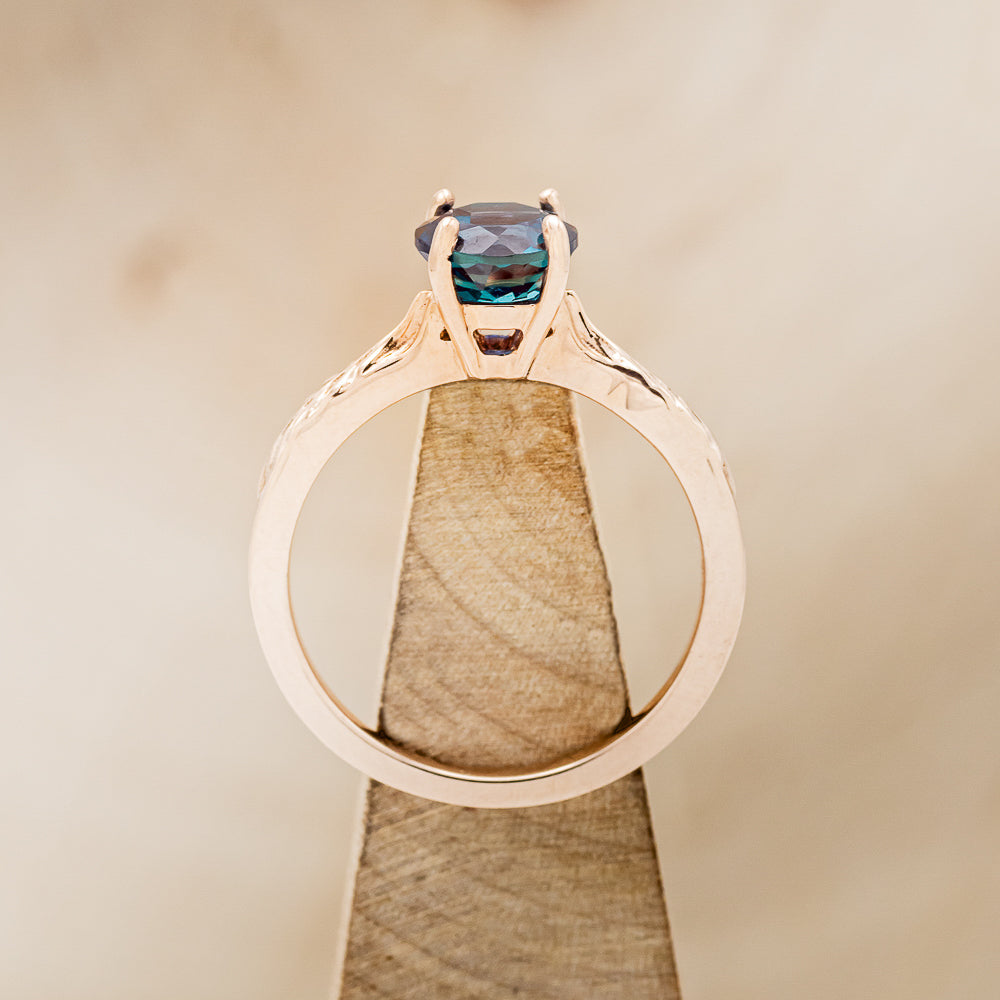 "Hope" - Lab-Grown Alexandrite Solitaire Engagement Ring With Feather Accents