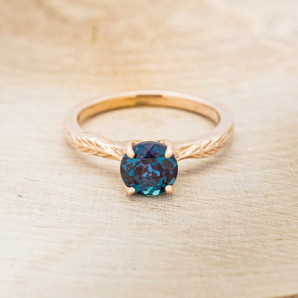 "Hope" - Lab-Grown Alexandrite Solitaire Engagement Ring With Feather Accents