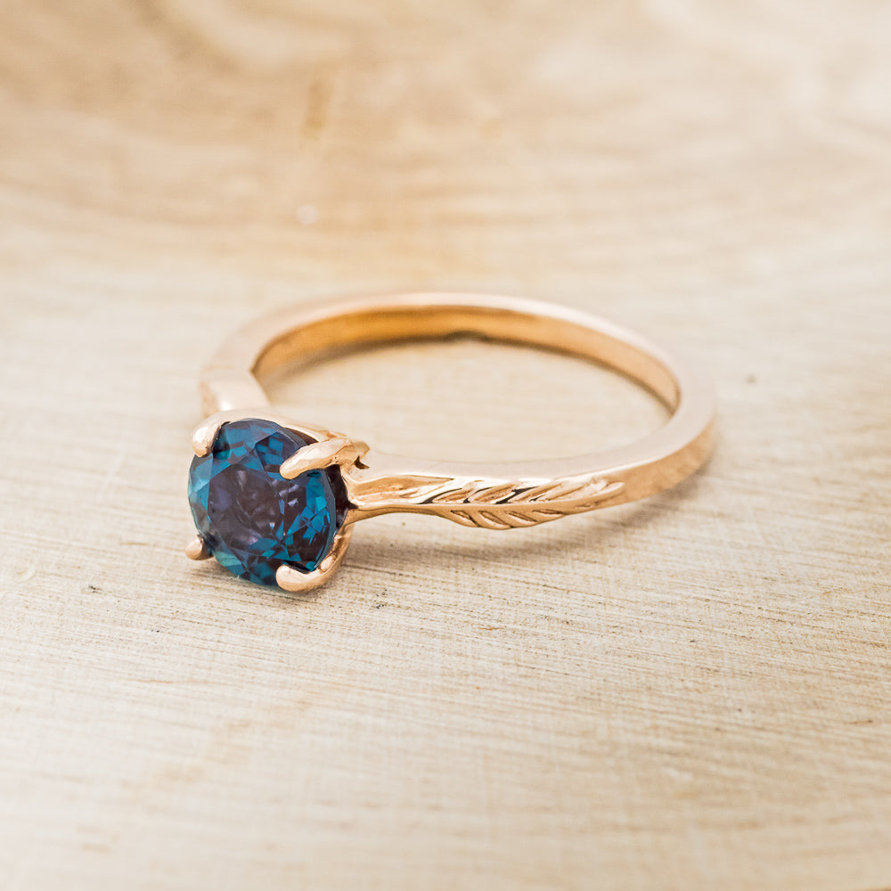 "Hope" - Lab-Grown Alexandrite Solitaire Engagement Ring With Feather Accents