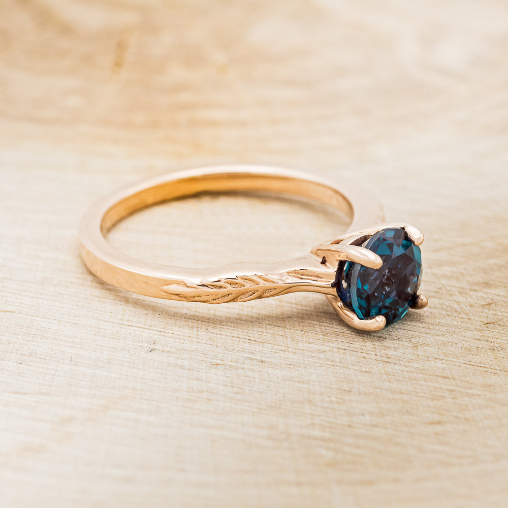 "Hope" - Lab-Grown Alexandrite Solitaire Engagement Ring With Feather Accents