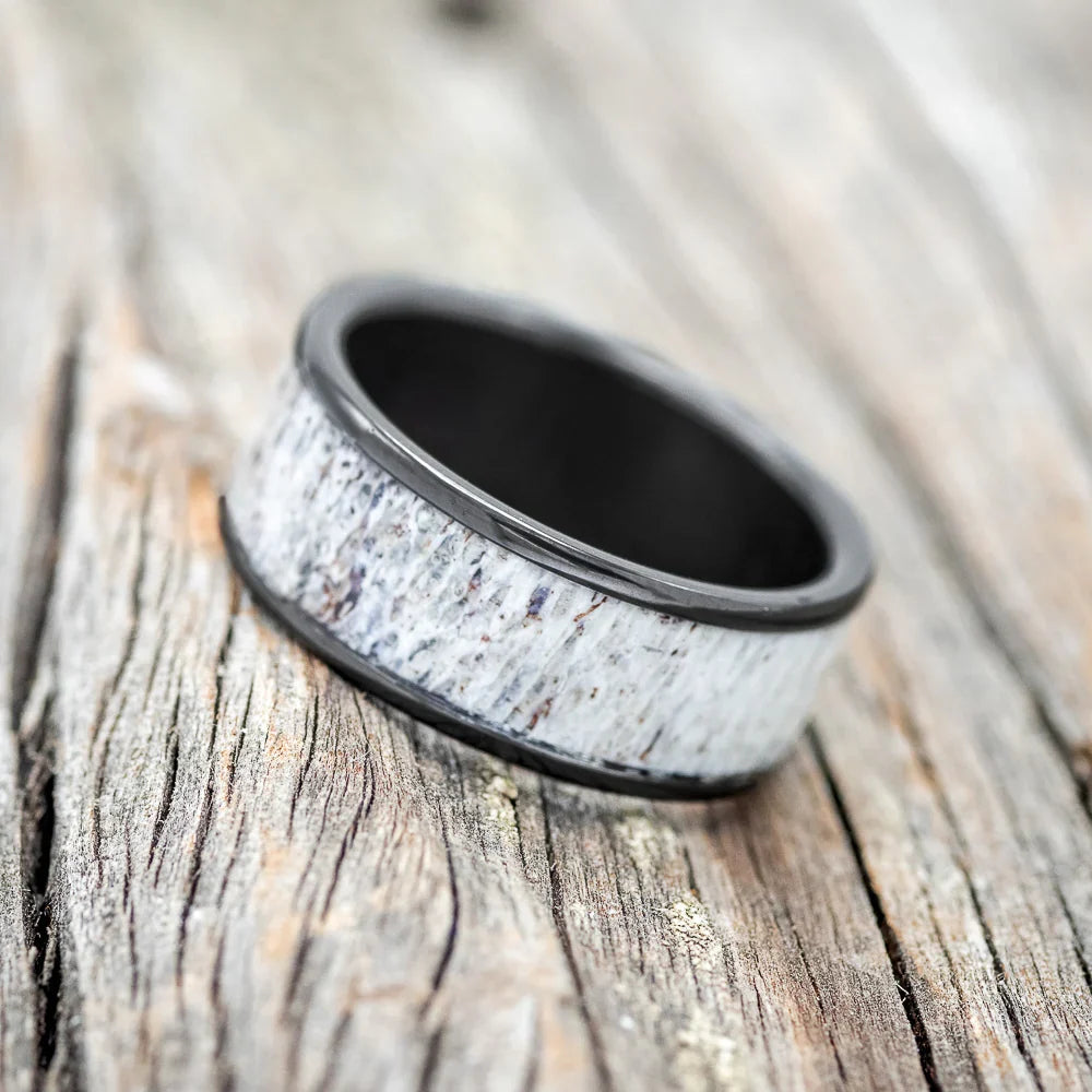 "Rainier" - Antler Wedding Band - Black Zirconium (8mm) - Size 12