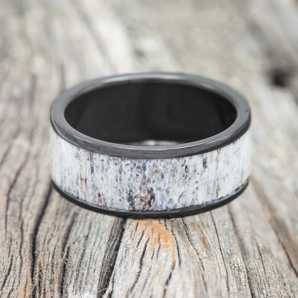 "Rainier" - Antler Wedding Band - Black Zirconium (8mm) - Size 12
