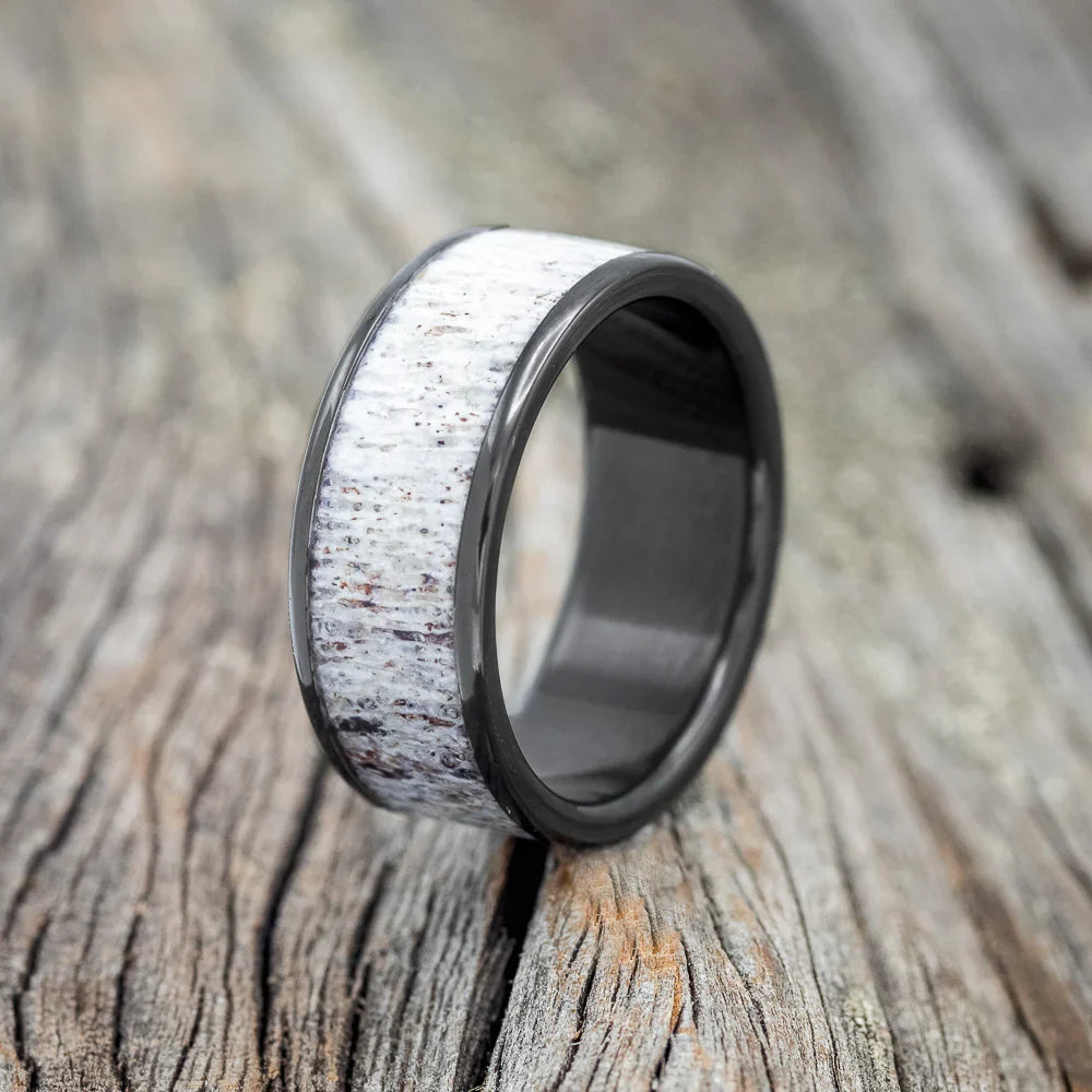 "Rainier" - Antler Wedding Band - Black Zirconium (8mm) - Size 12