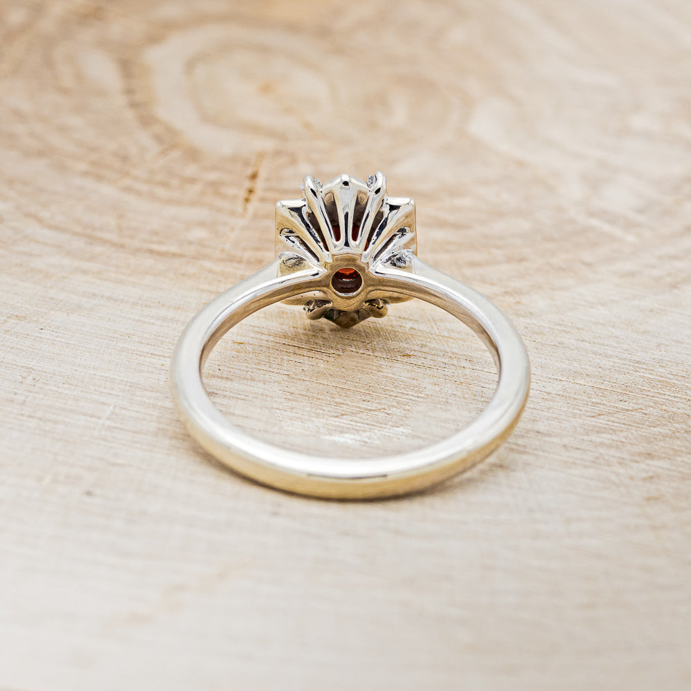 "Cleopatra" - Oval Garnet Engagement Ring With Diamond Accents & Tracer