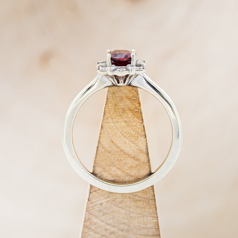"Cleopatra" - Oval Garnet Engagement Ring With Diamond Accents & Tracer
