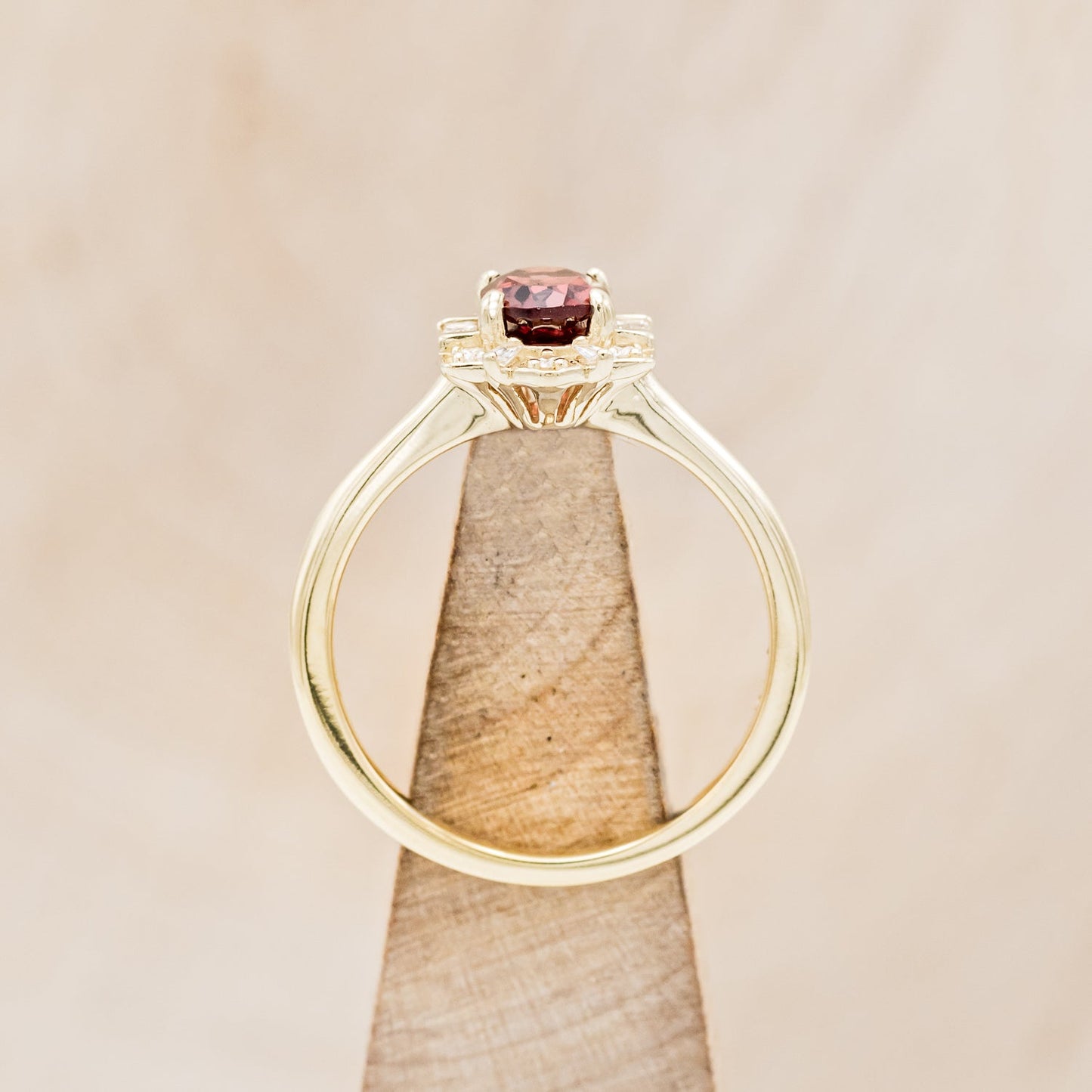 "Cleopatra" - Oval Garnet Engagement Ring With Diamond Accents & Tracer