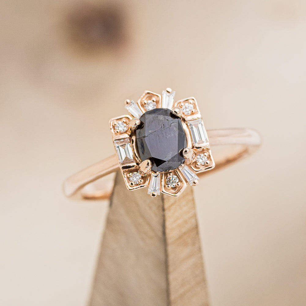"Cleopatra" - Salt & Pepper Diamond Engagement Ring With Diamond Accents & "Sama" Tracers