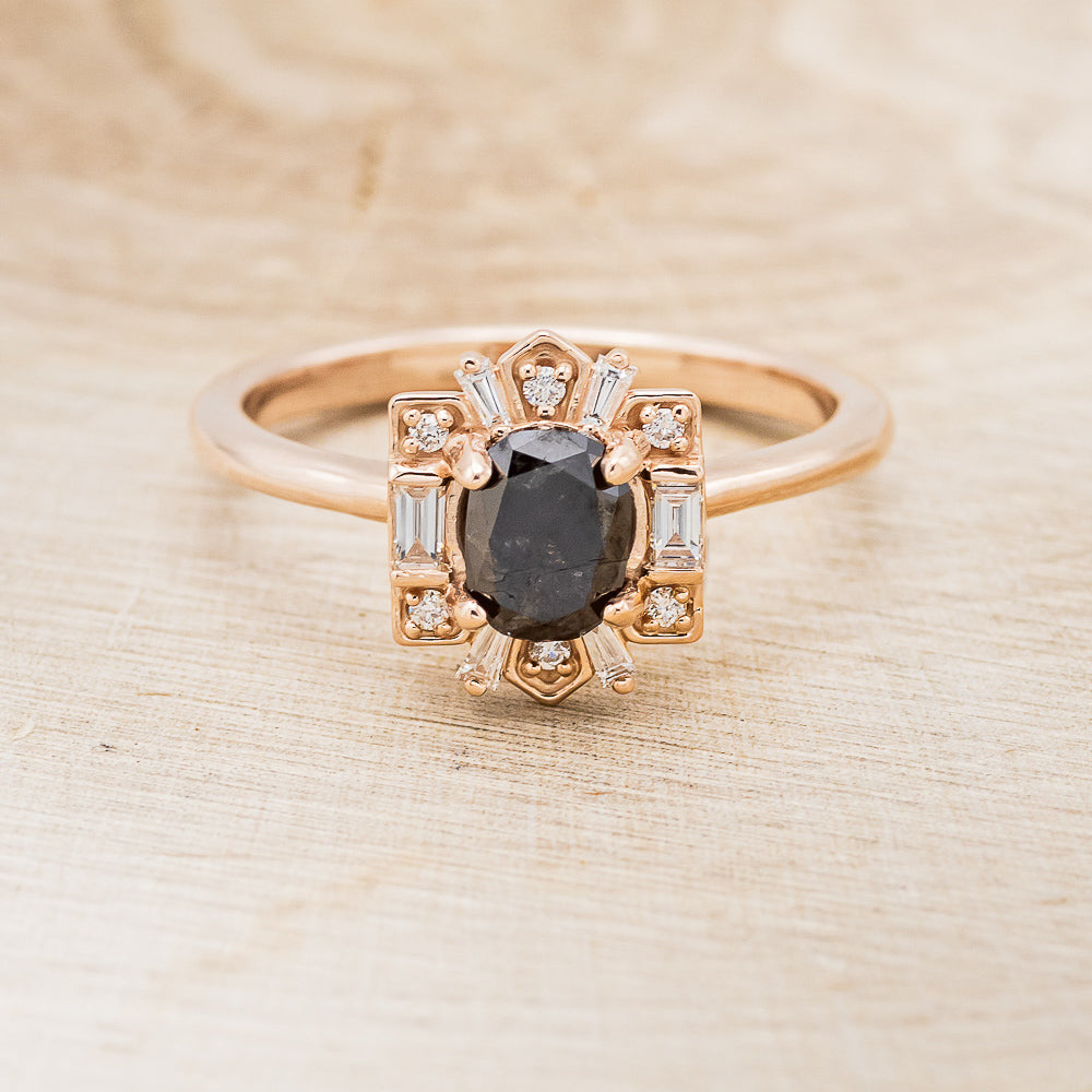 "Cleopatra" - Salt & Pepper Diamond Engagement Ring With Diamond Accents & "Sama" Tracers