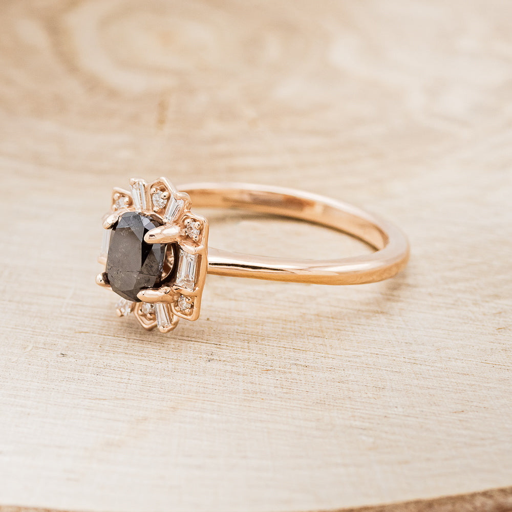 "Cleopatra" - Salt & Pepper Diamond Engagement Ring With Diamond Accents & "Sama" Tracers