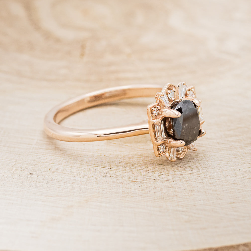 "Cleopatra" - Salt & Pepper Diamond Engagement Ring With Diamond Accents & "Sama" Tracers