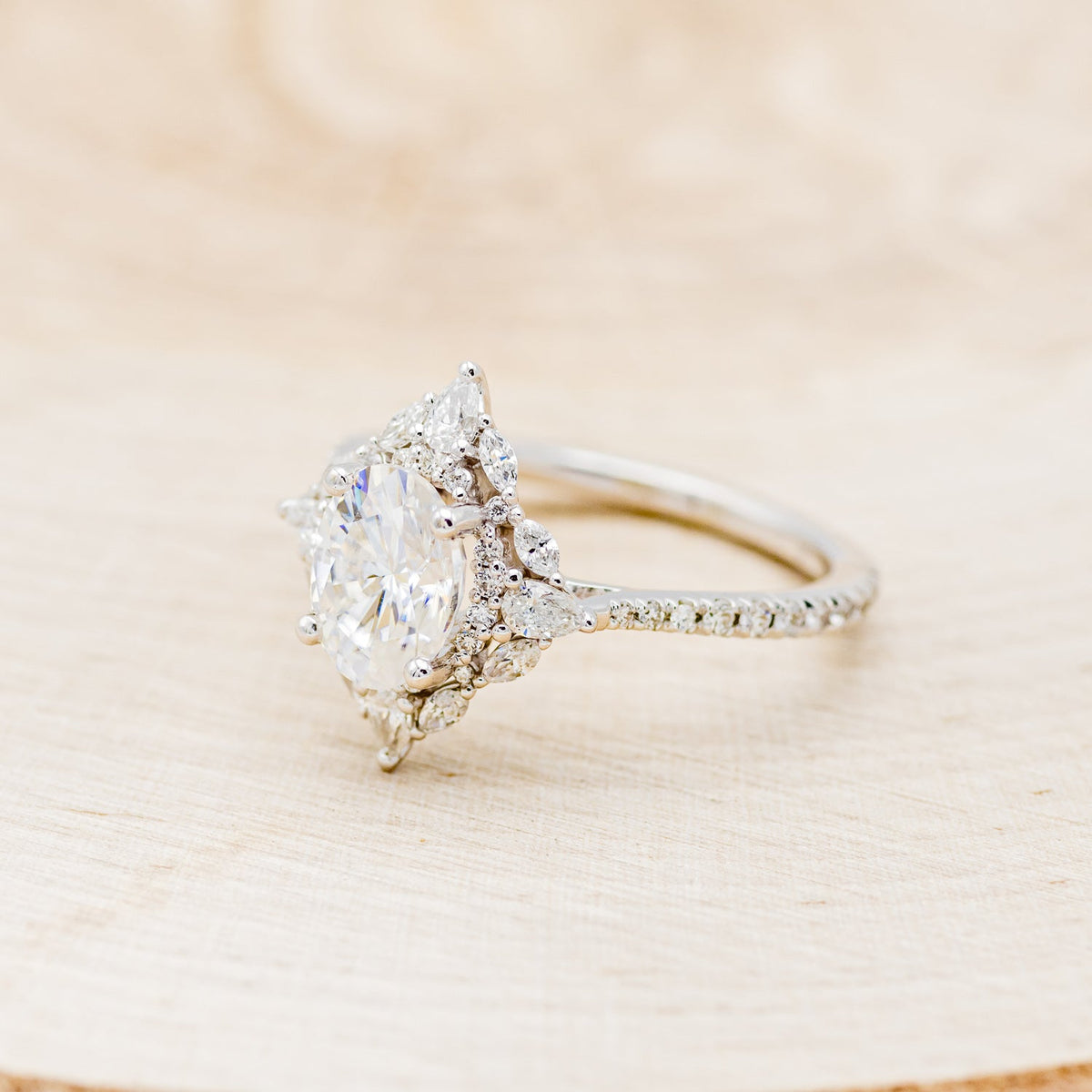 "North Star" - Oval Cut Moissanite Engagement Ring With Diamond Accents & Tracer