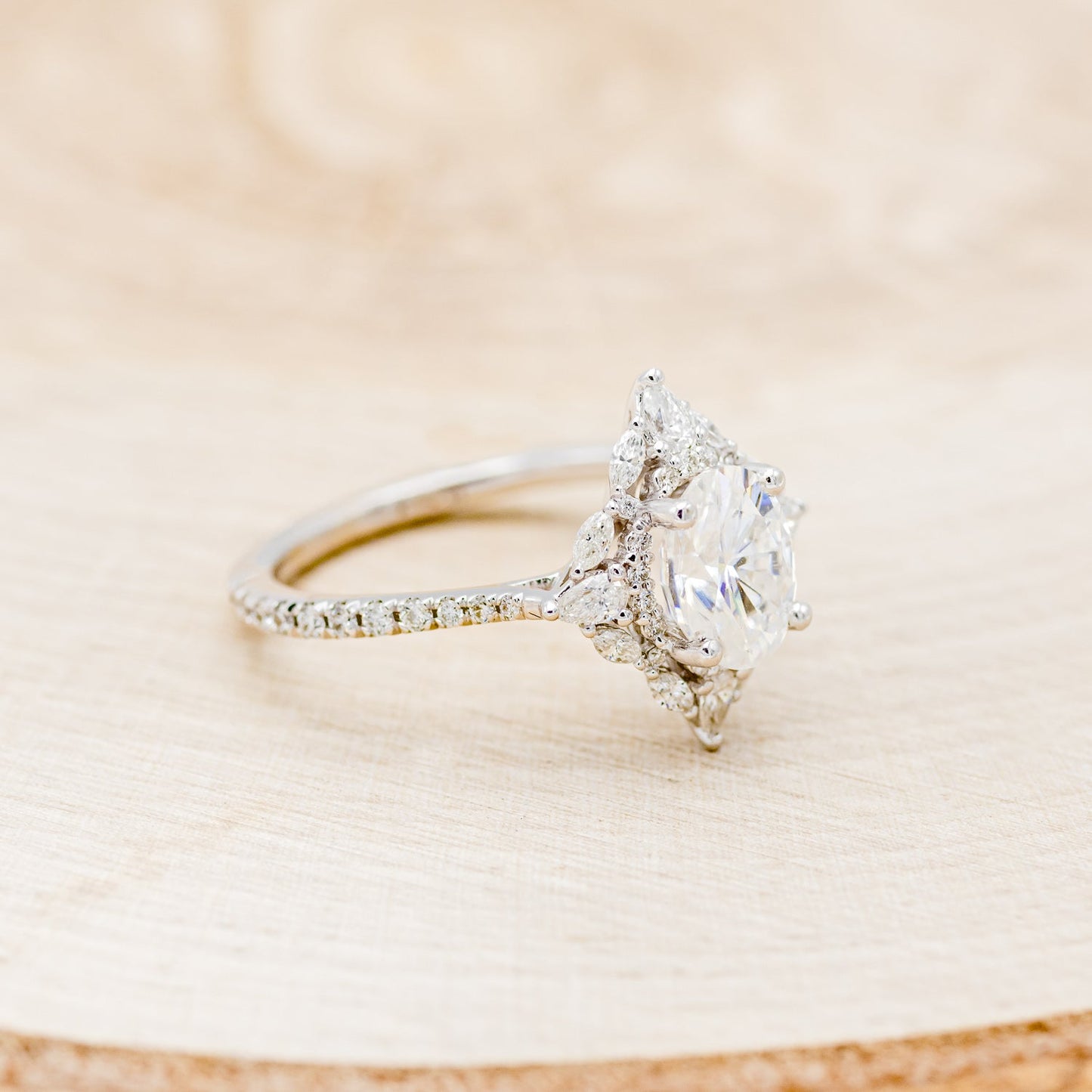 "North Star" - Oval Cut Moissanite Engagement Ring With Diamond Accents & Tracer