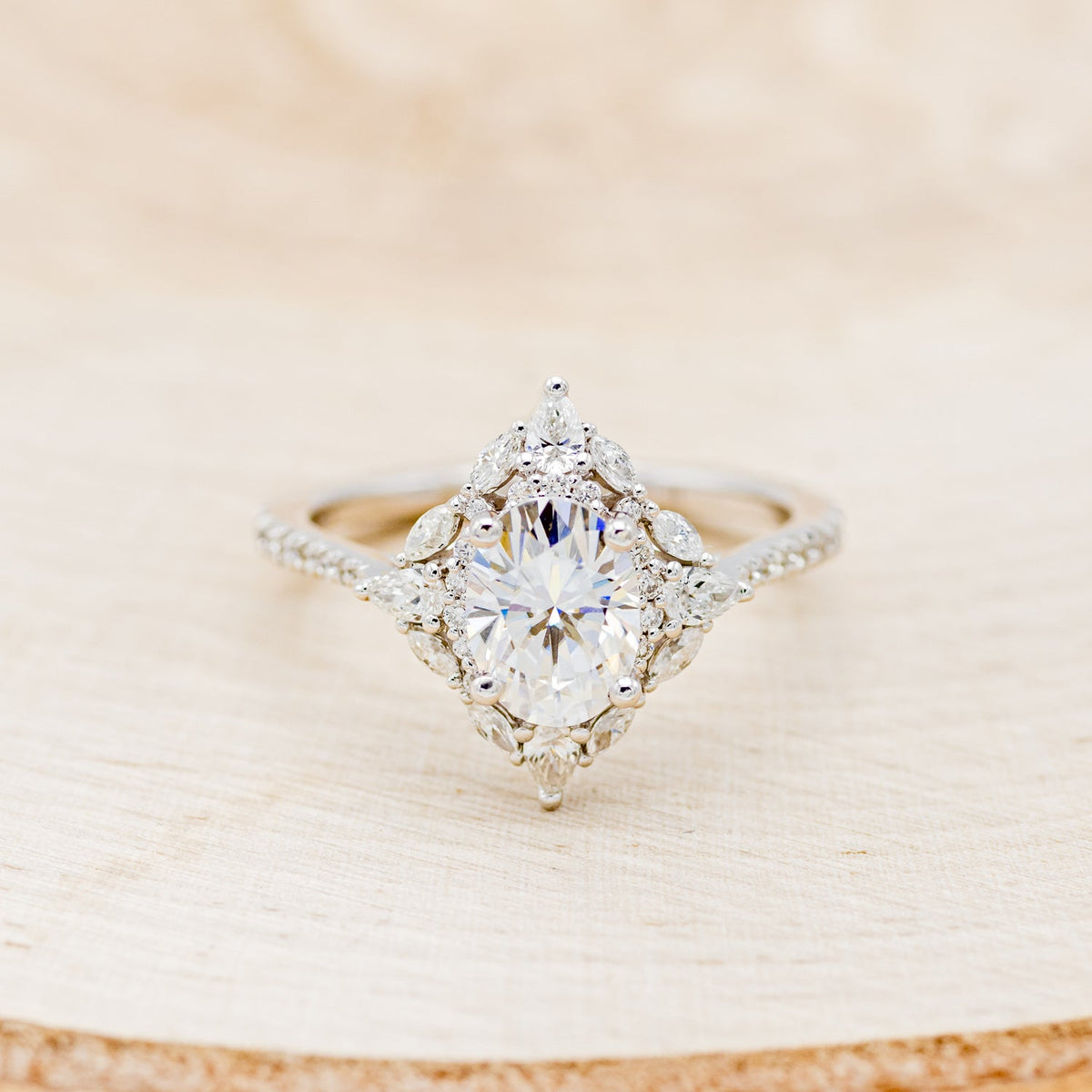 "North Star" - Oval Cut Moissanite Engagement Ring With Diamond Accents & Tracer