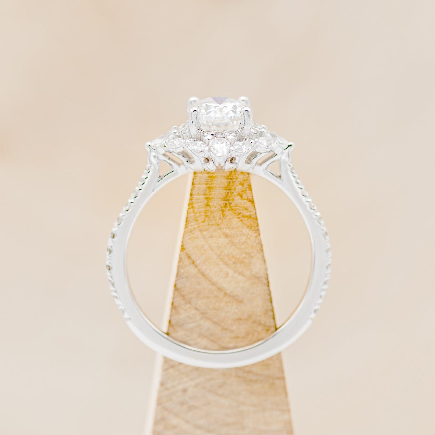"North Star" - Oval Cut Moissanite Engagement Ring With Diamond Accents & Tracer