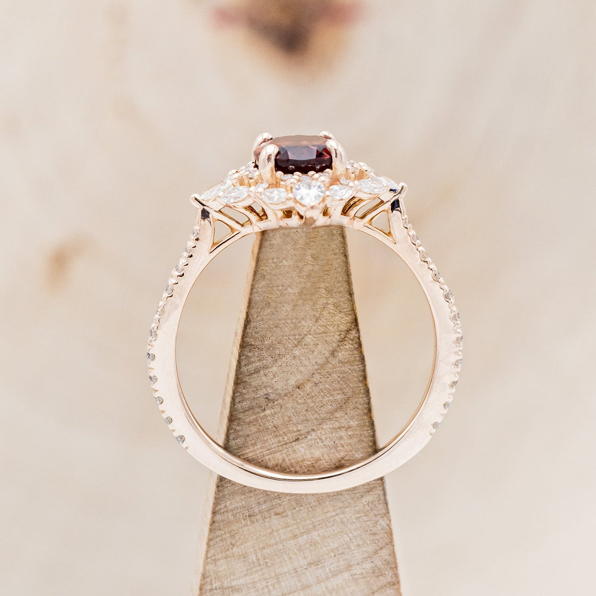 "North Star" - Oval Garnet Engagement Ring With Diamond Halo & Accents