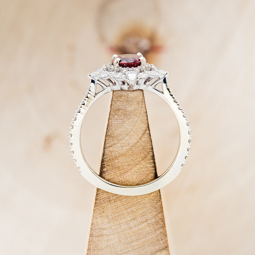 "North Star" - Oval Garnet Engagement Ring With Diamond Halo & Accents