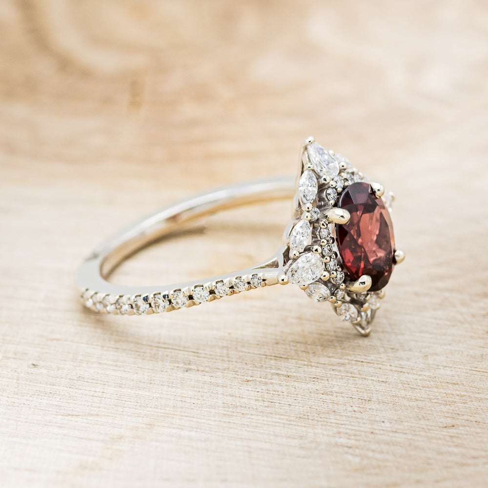 "North Star" - Oval Garnet Engagement Ring With Diamond Halo & Accents